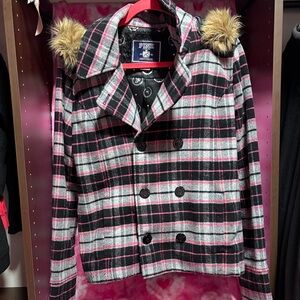PINK Victoria's Secret Black and Red Plaid Coat